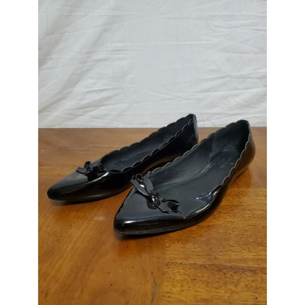 Kate Spade New York Eleni Flex Black Patent Leather Flat Ballet Shoes Bow Sz 8.5